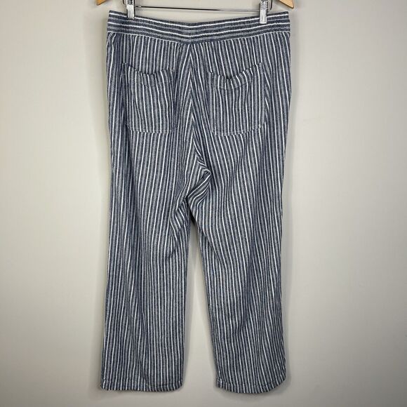 Old Navy Women's Wide Leg Linen Blend Blue Stripe Pants Size L Preppy Minimalist - Picture 6 of 10